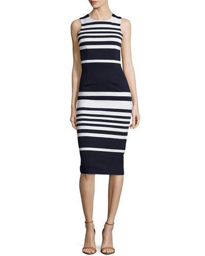 Positano Stripe Cross-back Sheath Dress, White/black