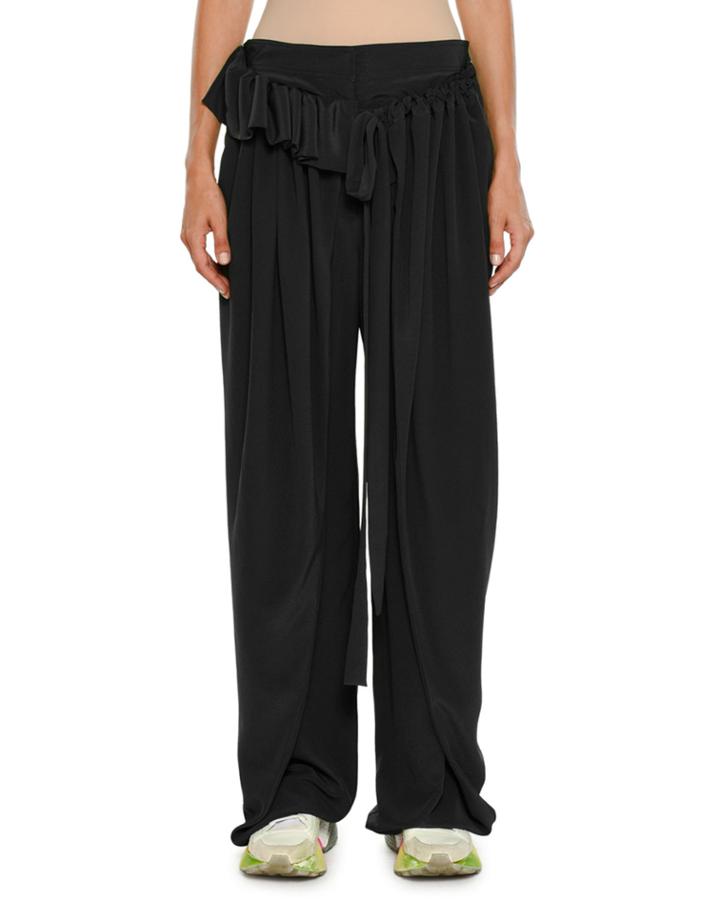 Apron-front Wide-leg Silk Crepe De Chine Pants