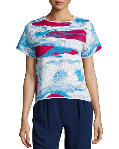 Ida Short-sleeve Abstract-print Top, Raspberry/cyprus