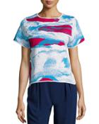 Ida Short-sleeve Abstract-print Top, Raspberry/cyprus