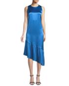 Sophia Sleeveless Satin Bias Dress W/ Asymmetric Hem