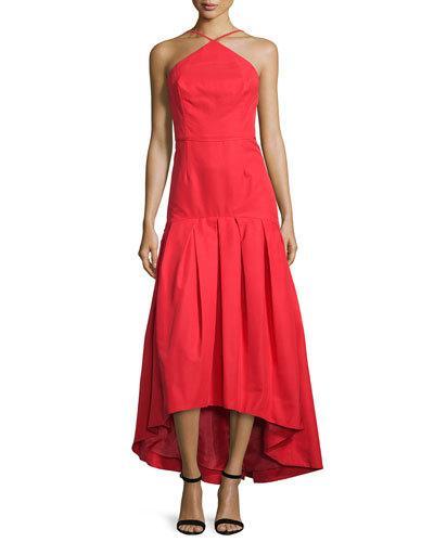 High-low Godet Skirt Cotton-silk Gown, Garnet