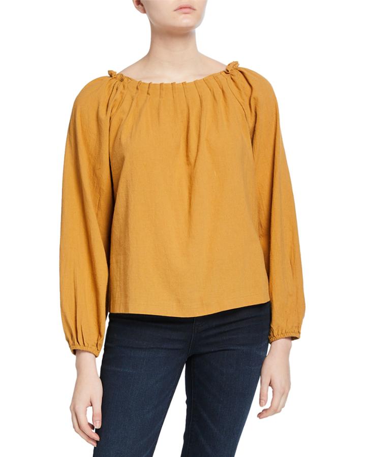 Pleated Long-sleeve Top