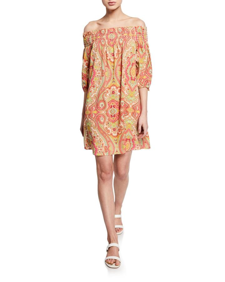 Printed Off-the-shoulder 3/4-sleeve