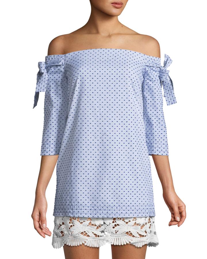 Off-the-shoulder Clip-dot Embroidered Dress