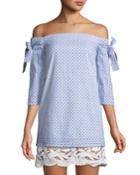 Off-the-shoulder Clip-dot Embroidered Dress