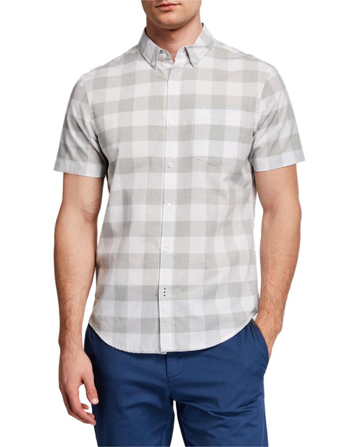 Men's Short-sleeve Jaspe Buffalo Check Button-down