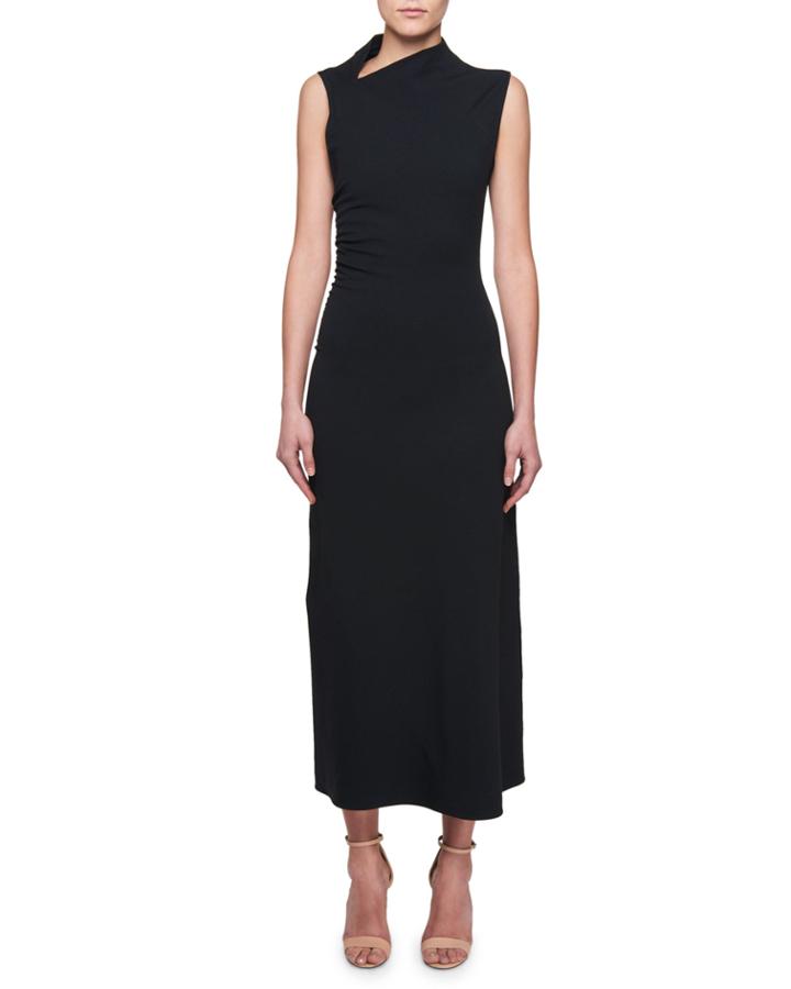 Sleeveless Cowl-neck Shirred-sides A-line Dress