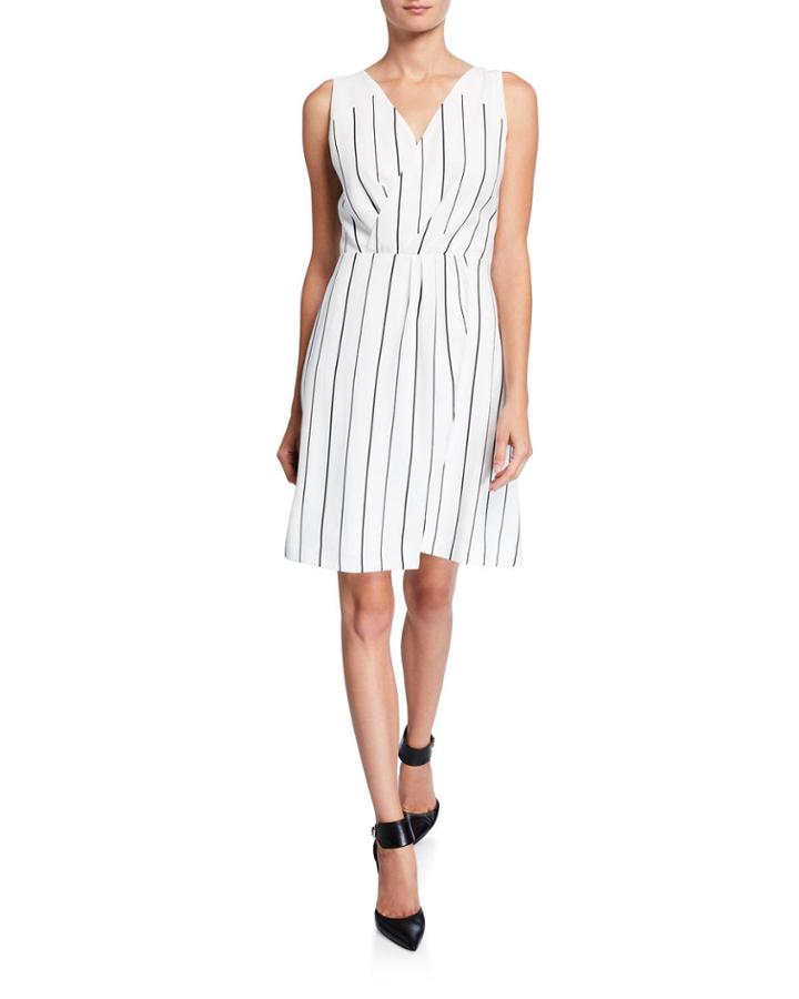 Striped Mock-wrap Tank Dress