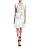Striped Mock-wrap Tank Dress