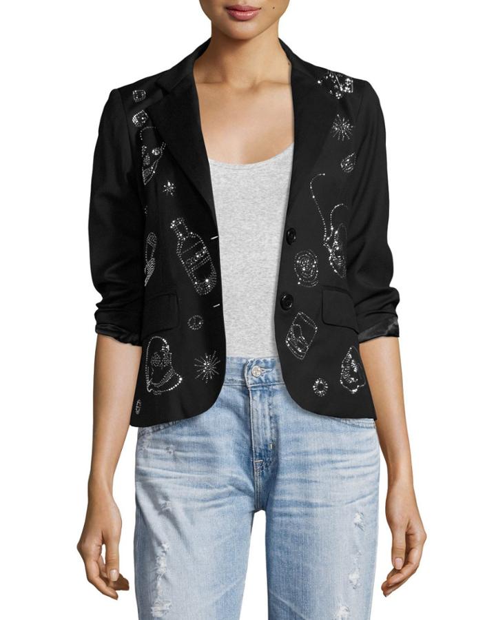 Party Skulls Gabardine Blazer, Black