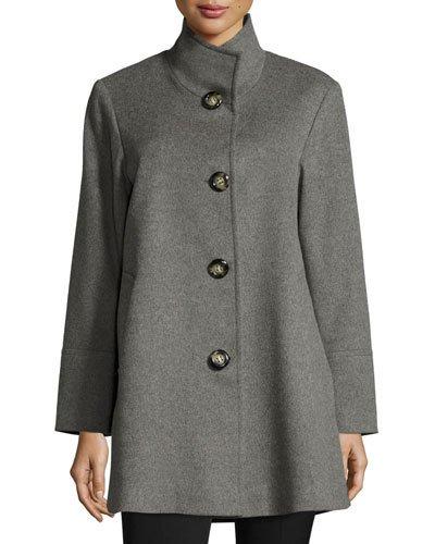 Stand-collar Wool-cashmere Coat, Gray