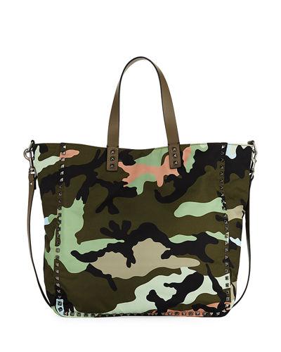 Men's Rockstud Camouflage Nylon Tote Bag