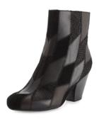 Juicy Patchwork Leather & Suede Bootie, Black