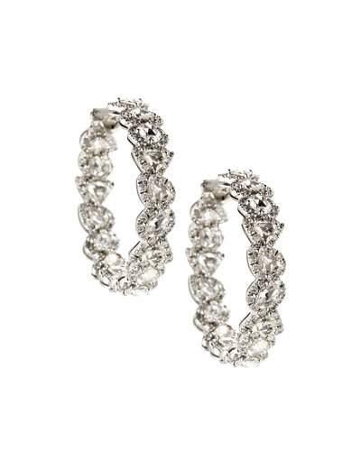 18k White Gold Mixed Diamond Hoop Earrings,