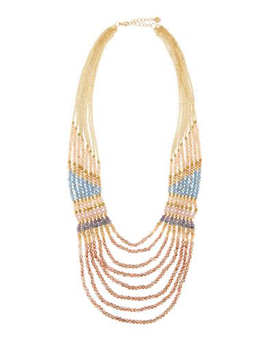 Multi-strand Wood, Agate & Crystal Beaded Necklace