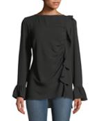 Ruched Front Bell-sleeve Crepe Blouse