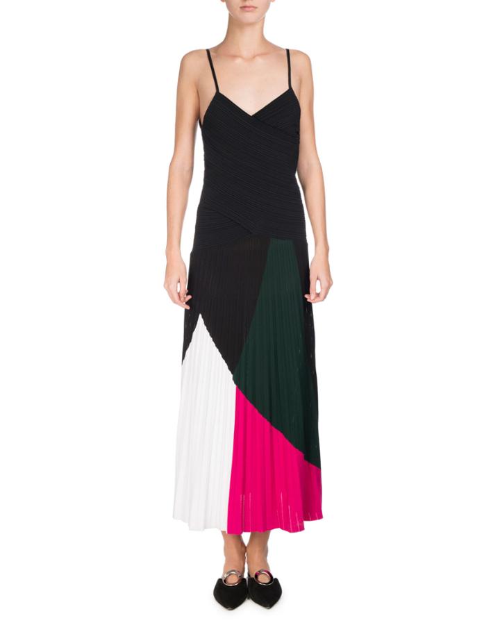 Colorblock Sunburst-pleat Camisole Midi Dress,