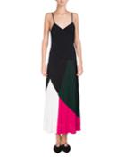 Colorblock Sunburst-pleat Camisole Midi Dress,
