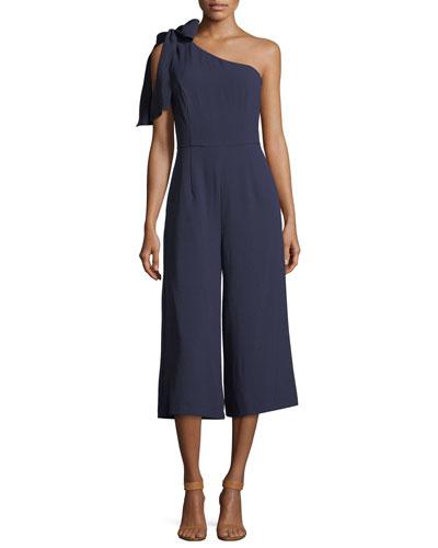 One-shoulder Cropped Jumpsuit, Navy