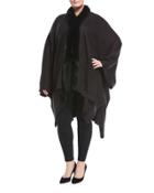 Fox Fur-trim Knit Serape Wrap,