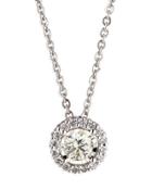 14k White Gold Round Diamond Solitaire Pendant Necklace,