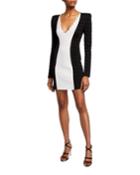 Long-sleeve V-neck Bicolor Knit