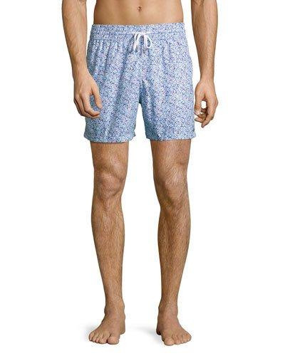 Geometric-print Swim Trunks, Blue Pattern