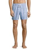 Geometric-print Swim Trunks, Blue Pattern