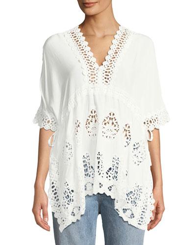 Empire-waist Crochet-trimmed Blouse