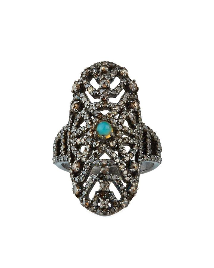 Elongated Diamond & Opal Ring