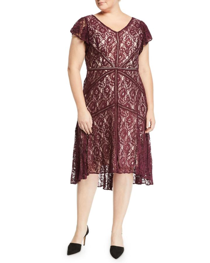 Lace Ruffle-sleeve A-line Dress,