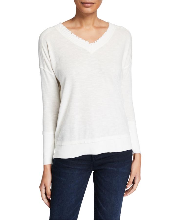 Hudson Tattered V-neck Long-sleeve Top