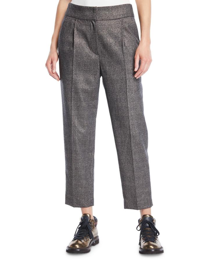 Metallic-plaid Tapered Pants