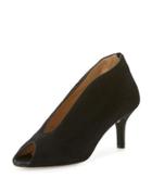 Fabiola Suede Slit Peep-toe Pump, Black
