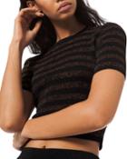 Metallic-striped Crop Tee