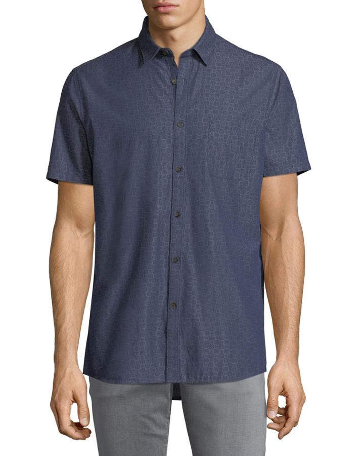 Men's Short-sleeve Printed Denim Chambray