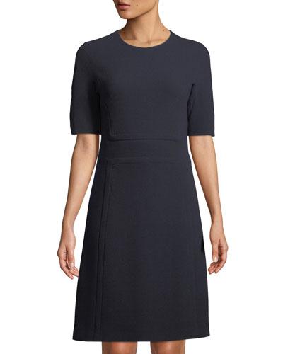 Short-sleeve Stretch-boucle Dress