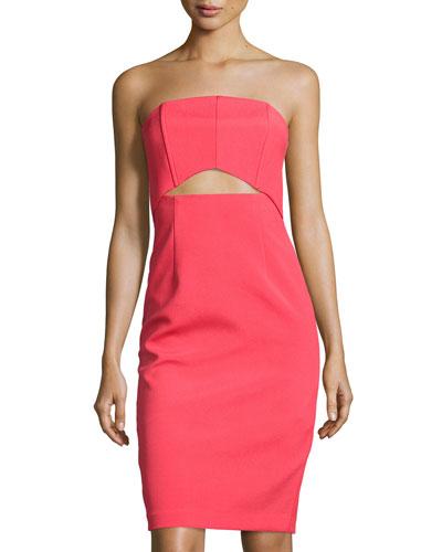 Strapless Cutout Sheath Dress, Coral