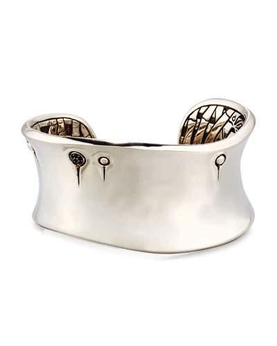 Bamboo Silver Lava Cuff Bracelet W/ Black Sapphire Pave,