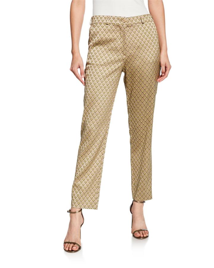 Geometric-jacquard Floral Pants