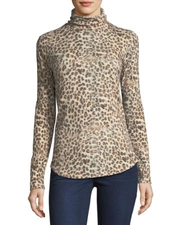 Leopard-print Cotton/cashmere Turtleneck