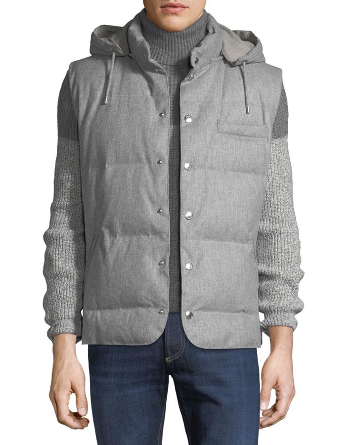 Men's Sleeveless Down Jacket With Detachable Hood