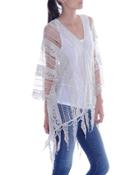 Angela Crochet-knit Poncho, White