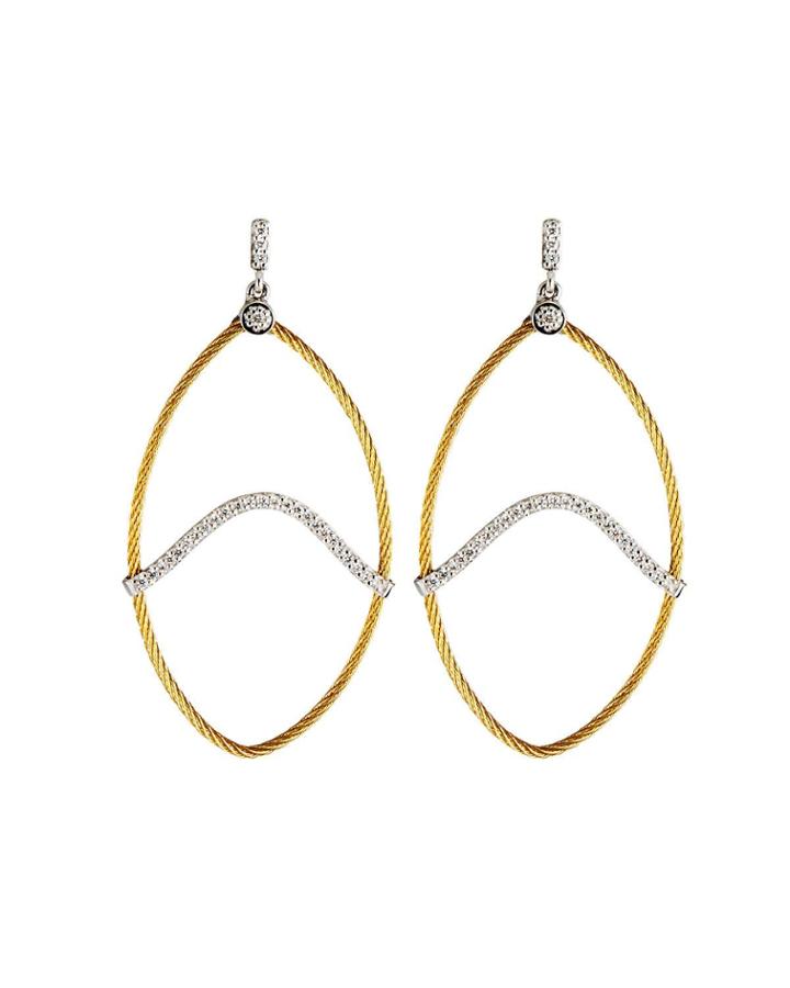 Oval Wave Earrings W/ Diamonds, Gold,