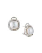 9mm Pearly & Pave Crystal Button Earrings