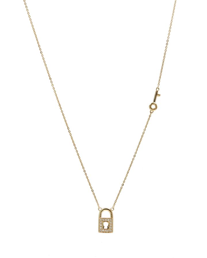 14k Yellow Gold Small Lock And Key Diamond Pendant Necklace