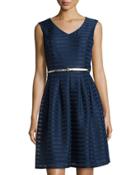 Striped Belted Fit & Flare Dress