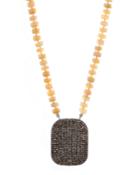 Black Silver Necklace With Opal Beads & Diamond Pendant