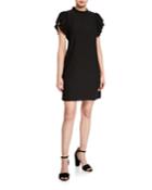 Ruffle-sleeve Mini Crepe Dress